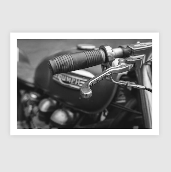 Fine Art Monochrome Triumph Bonneville Motorcycle Handlebar Close-Up, Retro Bike Art Print Decor for Home or Garage - Steve McQueen inspired