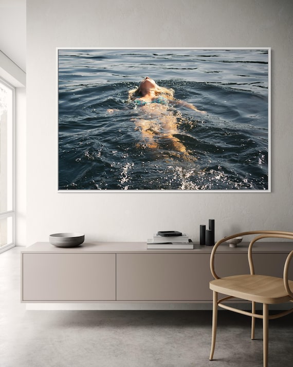 Fine Art Print - Swimming in open water print, coastal beach wall art for modern home decor, minimalist ocean wall art, Beach House, Gift
