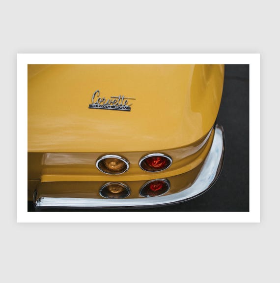 Fine Art Modern Vintage Corvette Sting Ray Wall Art - Yellow Energy Classic Car Photography Print - Minimalist Clean Sleek Decor Poster