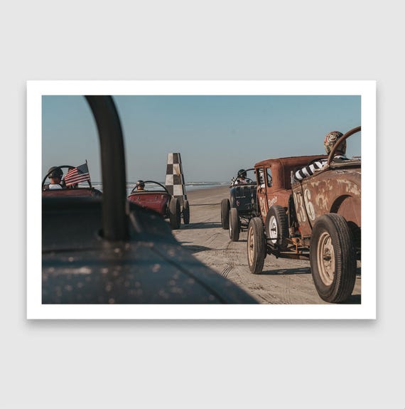 Fine Art Print - Vintage Hot Rod Beach Race, American Flag, Americana Wall Decor, TROG, Classic Car Lover Gift, Ford Model A