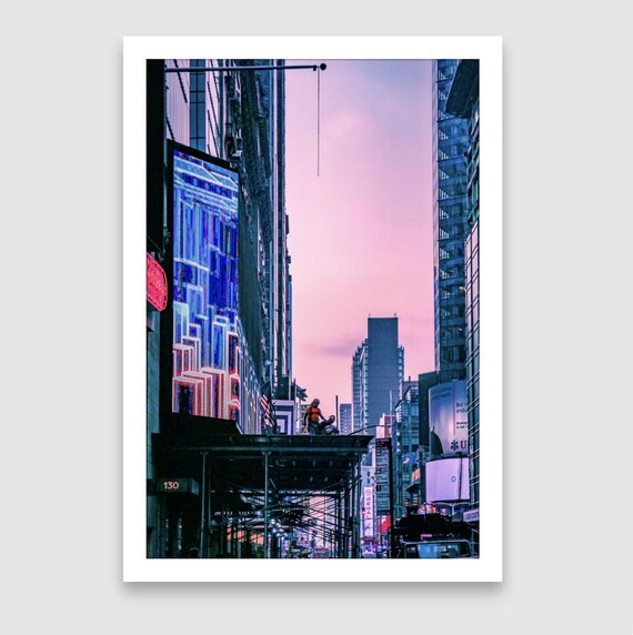 Fine Art Print - Times Square Pastel NYC Photo Print – Pink & Purple Manhattan Street Scene, Neon Urban Wall Art, New York City Decor