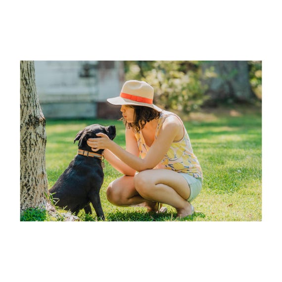 Fine Art Print - Woman and Puppy dog Wall Art, Pet lovers print, cozy lifestyle home decor, decor for puppy lovers, black dog, gift