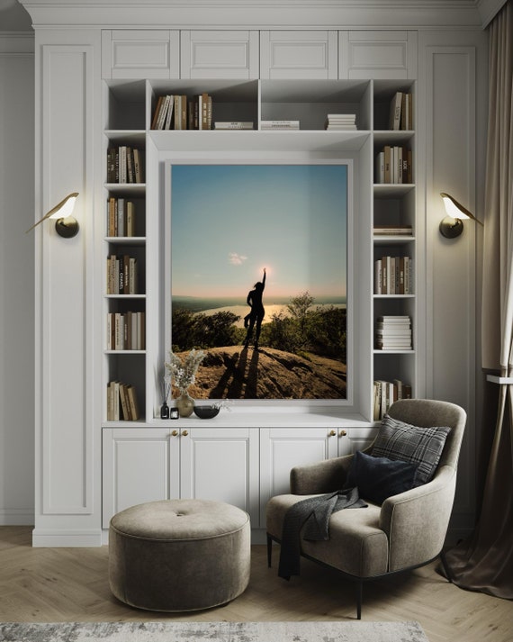 Sunset Hiking Silhouette Adventure Print - Reaching for the Sky on Mountain Top - Photography Print Modern Wall Art - Hudson New York