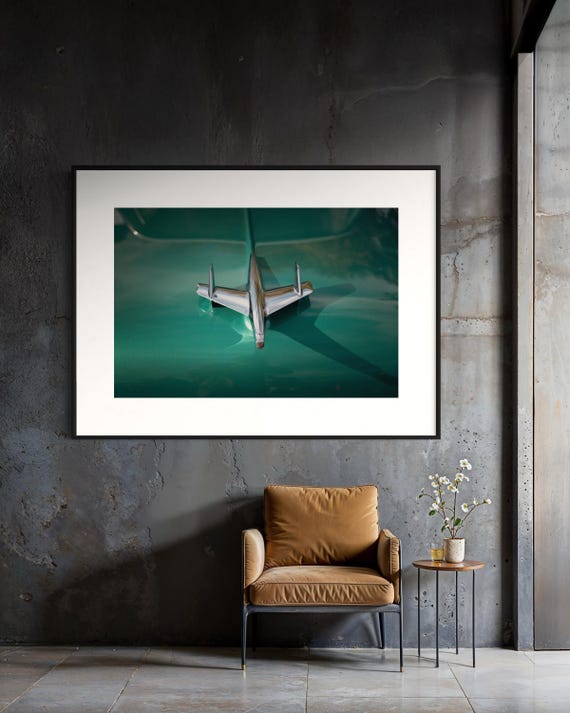 Fine Art Emerald Green 1956 Buick Airplane Hood Ornament - Classic Car Photography Print Modern Art Deco Poster Photo for housewarming gift