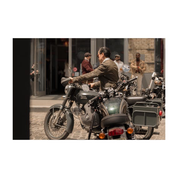 Fine Art Print - Royal Enfield x Triumph Motorcycle Bar Scene | Cafe Racer Wall Art | New York City Bar Decor by Gil Stunner,  gift for him