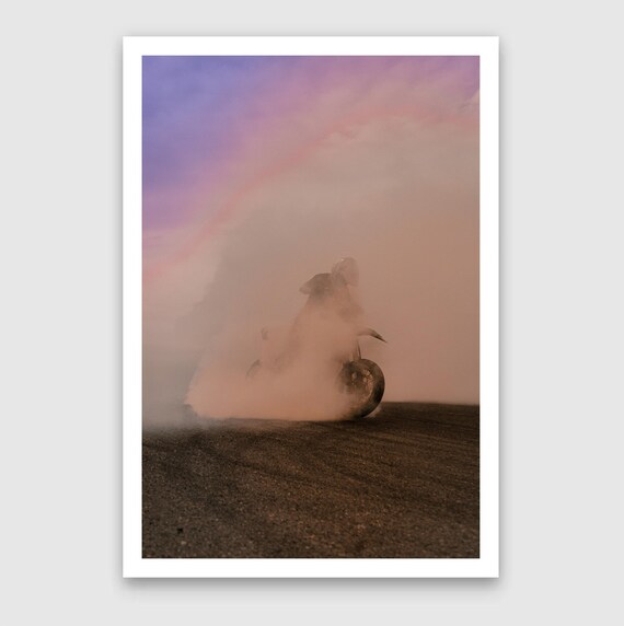 Fine Art Print -  Motorcycle Stunt Biker Burnout – Colorful Energy Mood Minimalist Abstract, Biker Gift Ideas, garage decor