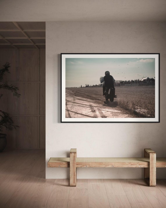 Fine Art print - Vintage Motorcycle Racing on the Sand Wall Art - TROG  - Garage Decor, Office Art, Harley Davidson, Wildwood, Coastal Decor