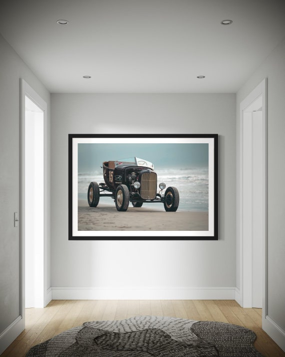 Fine Art print - Vintage Hot Rod Beach Racing Wall Art, TROG, Garage Coastal Decor, Roadster, Car Guy gift, Ford Model A, Office, Man Cave