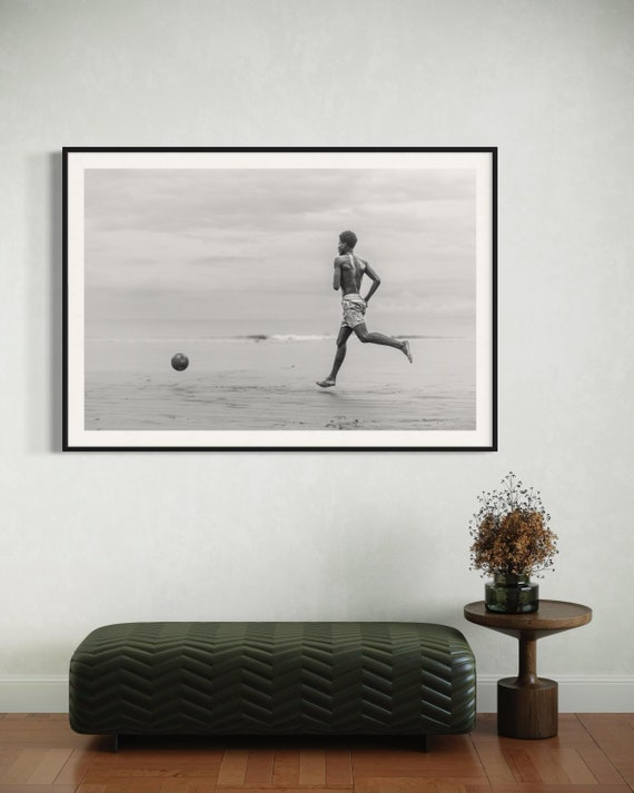 Fine Art Soccer Art Print - Monochrome Beach Football in Monochrome - Soccer Sports Photography Print Modern Photo Print
