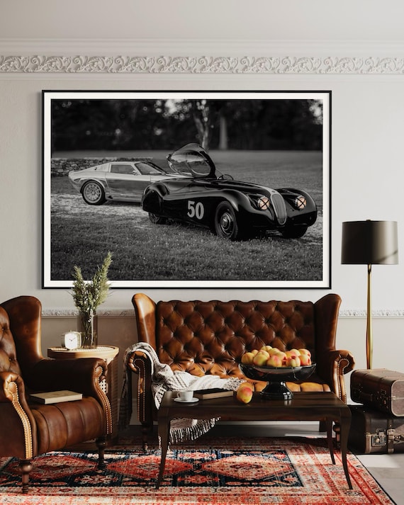 Fine Art Print - Classic Jaguar XK120, Runge Veleno Wall Art, Black White Vintage Car Photo, Rustic, Man Cave Decor, gift for him