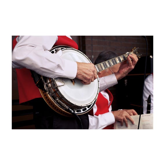 Fine Art Print - Holiday Christmas Banjo Player Wall Art: Festive Holiday Wall Decor, Housewarming gift