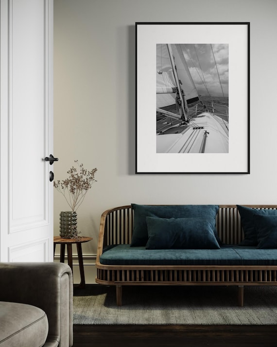 Sailboat Ocean Minimalist Black and White Wall Art - Nautical Photography Print for Coastal Decor - Genuine Original Artwork - Modern