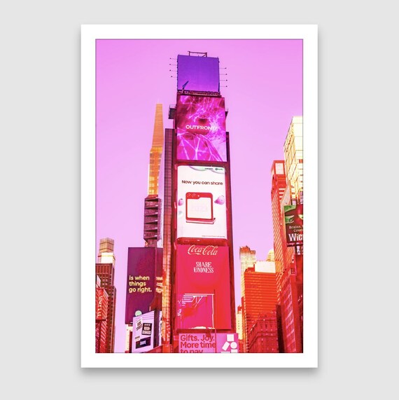 Fine Art Print - Times Square Neon Pop Wall Art, NYC Cityscape, Hot Pink Color Accent Art, Modern Office Decor, New York Poster
