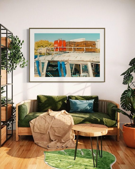 Vintage Hippie VW Van type 2 Wall Art – Nostalgic Bohemian Decor – Vibrant Vintage Automotive Fine Art  Pin-up Poster Print