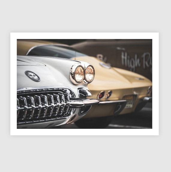 Fine Art Print - Vintage Corvette front grill chrome Wall Art, classic car enthusiast photo, retro automotive home decor, Americana, Gift