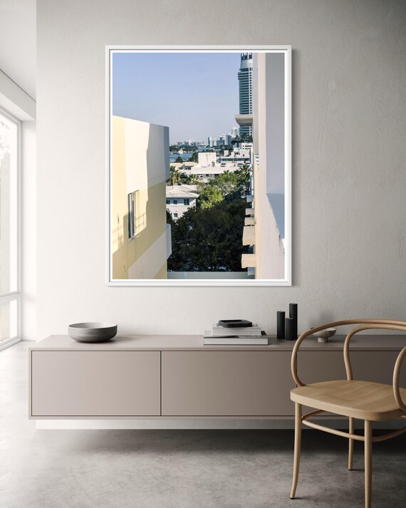 Fine Art Print - Miami Rooftop View Wall Art, Pastel art deco coastal cityscape photograph, modern print for beach house decor, Gift