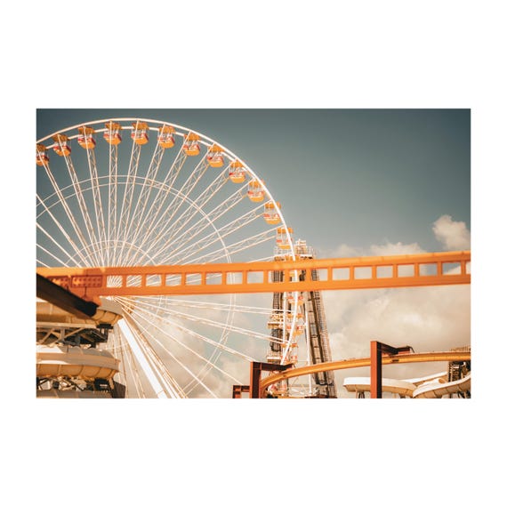 Ferris Wheel Fine Art Print: Retro Amusement Park Photography, Wildwood Roller Coaster Wall Art, modern decor, gift idea, color accent
