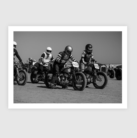 Fine Art Print - Vintage TROG Motorcycle Racing Wall Art - Bikers Start Line - Black White, housewarming gift, garage, man cave