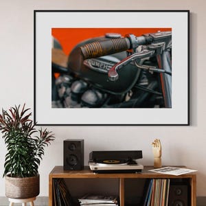 Fine Art print - Vintage Triumph Motorcycle Handlebar Close-Up, Retro Bike Art Print, Classic Motorcycle Decor for Home or Garage
