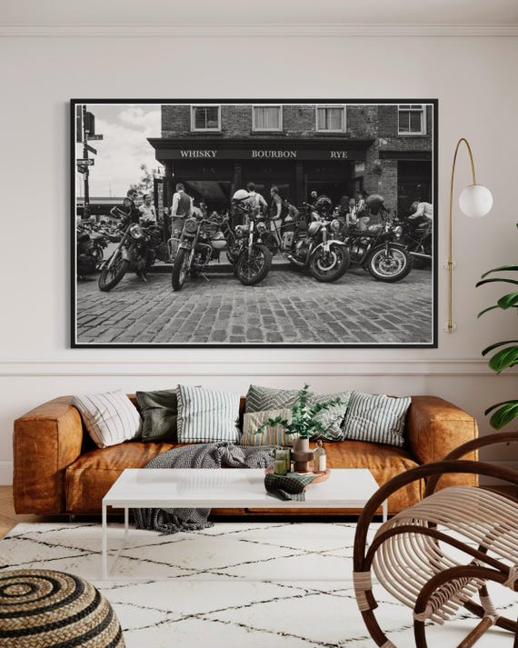 Fine Art Print - Whiskey Bourbon Rye - Motorcycle Bar Scene | Black & White Fine Art Print by Gil Stunner | New York City Bar Decor