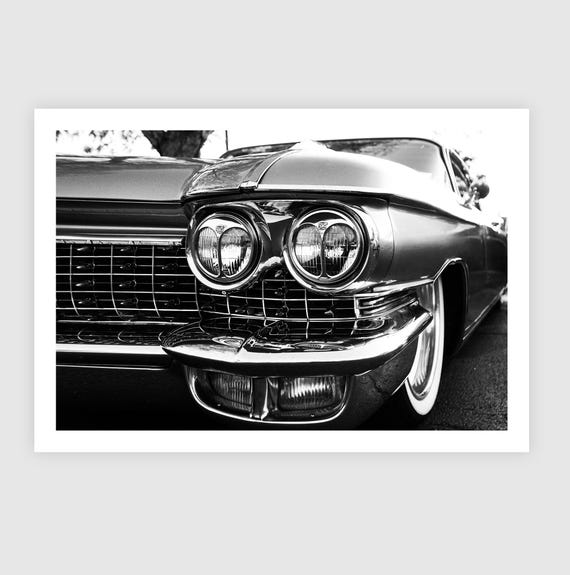 Fine Art Print - 1959 Cadillac Eldorado Front End Grille Headlights, Black and White, Photo Classic Car Americana Automotive Wall Art Decor