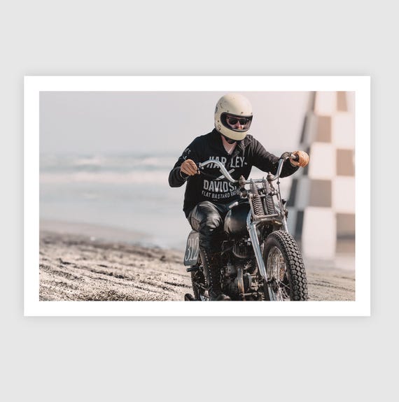 Fine Art Print - Vintage Harley Davidson Beach Racer at TROG - Motorcycle Drag Racing Wall Art, Race of Gentlemen, Garage decor gift