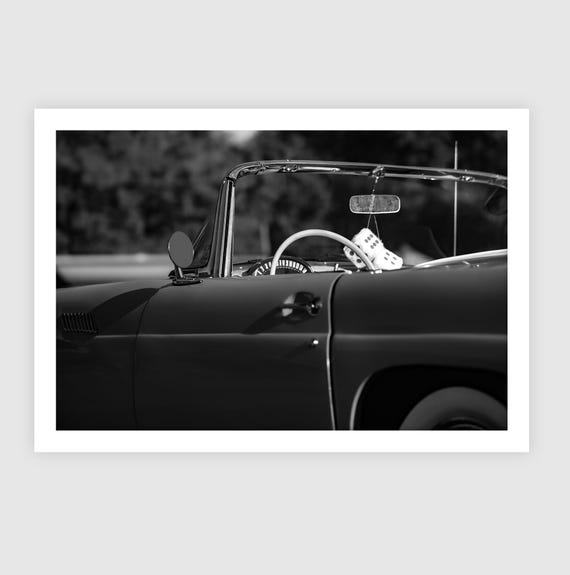 Fine Art Print - Dice First-Gen Ford Thunderbird Convertible, B&W Wall Art, Mid Century Automotive Decor for office, garage, home, man cave