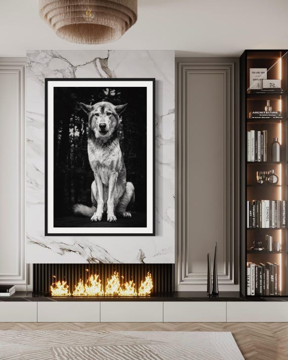 Fine Art Monochrome Wolf Portrait Print | Powerful Black and White Wall Art for Lodge, Cabin, or Masculine Spaces | Fine Art Wildlife Decor
