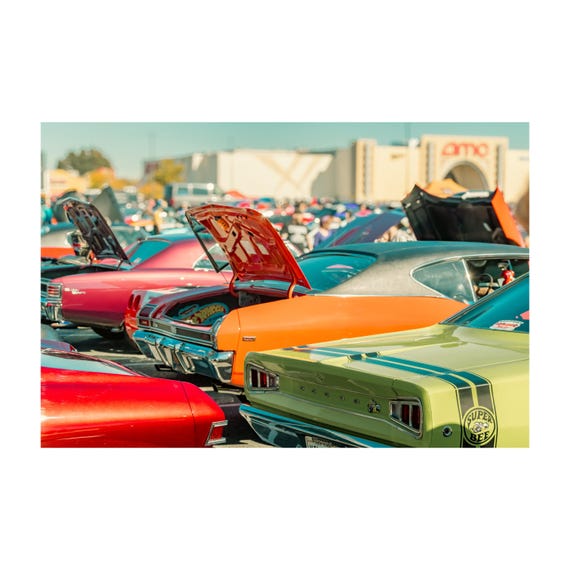 Classic American Muscle Cars Wall Art – Vibrant Retro Muscle Car Print – Nostalgic Pop Color Decor Automotive Fine Art  Pin-up Poster