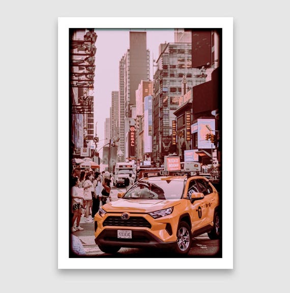Fine Art Print - NYC Yellow Taxi Times Square Photo Print – Vintage Film Look Manhattan Street Scene, New York City Wall Art
