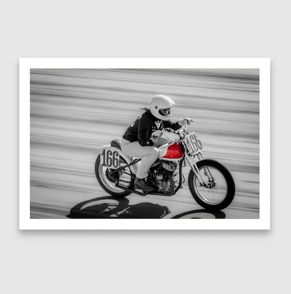 Fine Art Print - Red Tank Vintage Motorcycle Race Girl - Black and White TROG Photography Wall Art  - Harley Davidson
