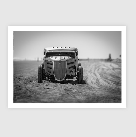 Fine Art Print - Black & White Hot Rod Wall Art – Front View Classic Coupe, Rolling Bones, TROG, Vintage Car, for Garage or Man Cave Decor