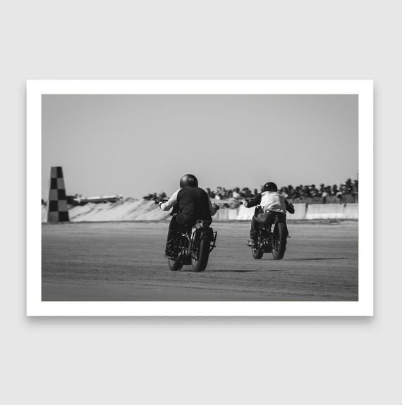 Fine Art Print - Black and White Vintage Motorcycle Racing – TROG Beach Race - Harley Davidson