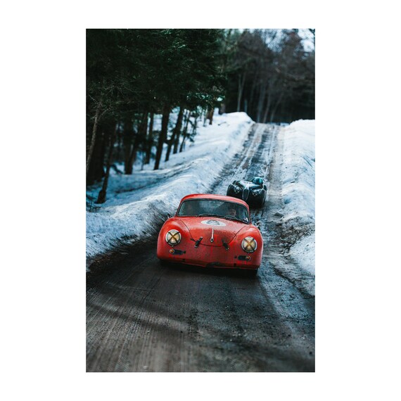 Fine Art Print - Vintage Porsche 356 Winter Rally Wall Art – Snow Cabin Decor, Car Lover gift, Housewarming, man Cave Decor, Sports Car