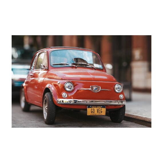 Fine Art Print - Vintage Fiat 500 Print: "GO VEG" Plate, Classic Car Photography