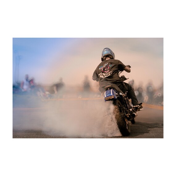 Fine Art Print - Harley Davidson Dyna Motorcycle Burnout Photo Art: Garage Man Cave Decor