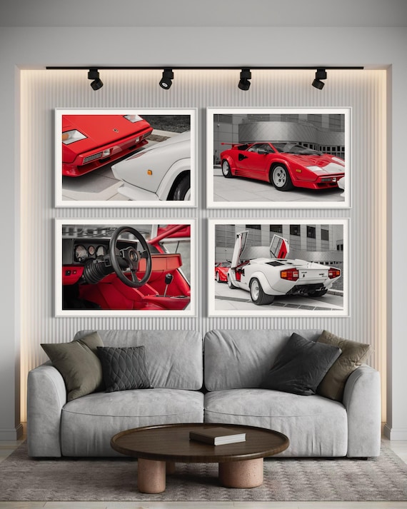 Fine Art Print - Set of 4 Lamborghini Countach Wall Art – Vintage, Classic Car, extra large wall art, Office, Modern Decor, Gift for him