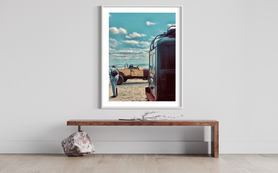 Fine Art Print- Vintage Beach Hot Rod, Harley Davidson Truck, TROG, Coastal Decor Wall Art, Wildwood Beach, Office Garage Decor