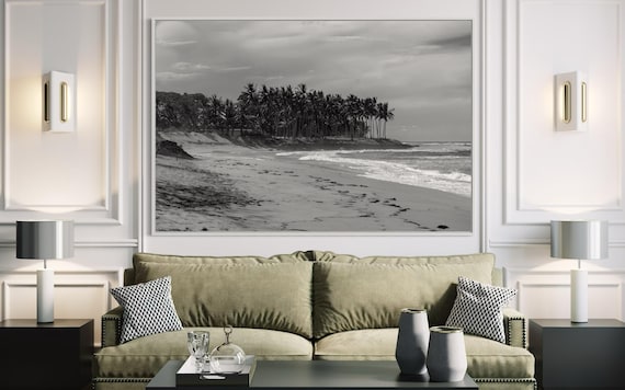Fine Art Print - Black and white tropical beach wall art, palm beach print, coastal wall art for modern neutral decor, beach house, vacation