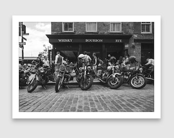 Fine Art Print - Whiskey Bourbon Rye - Motorcycle Bar Scene | Black & White Fine Art Print by Gil Stunner | New York City Bar Decor