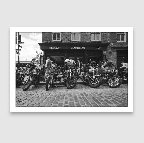 Fine Art Print - Whiskey Bourbon Rye - Motorcycle Bar Scene | Black & White Fine Art Print by Gil Stunner | New York City Bar Decor