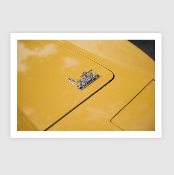 Classic Corvette Sting Ray Muscle Car Wall Art - Modern Yellow Energy Classic American Car Print - Minimalist Clean Sleek Decor Poster