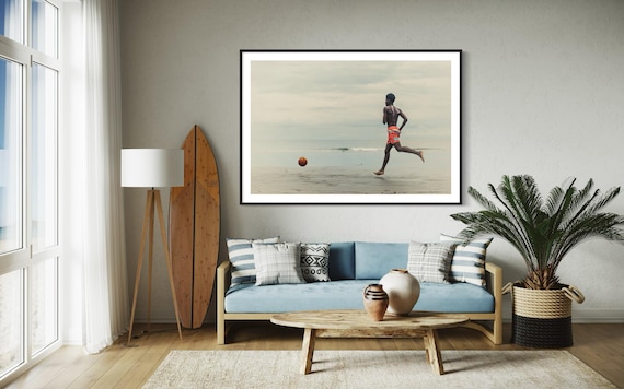 Fine Art Print - Beach Soccer Football Wall Art -  Coastal Art for Sports Lovers, Sports Home Decor, FIFA World Cup, Soccer Art, futball