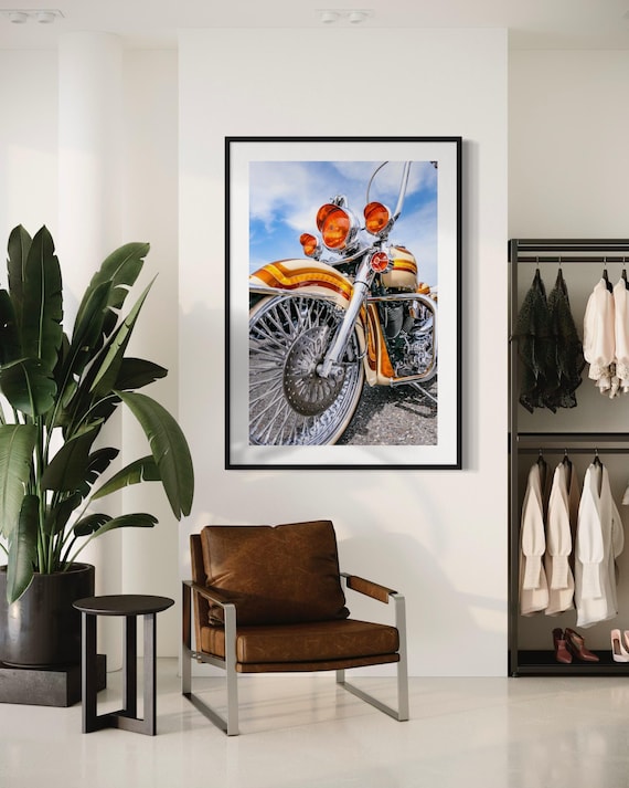 Fine Art Softail Harley-Davidson Classic Orange Motorcycle Wall Art Print  – Gifts for Him | Room Decor