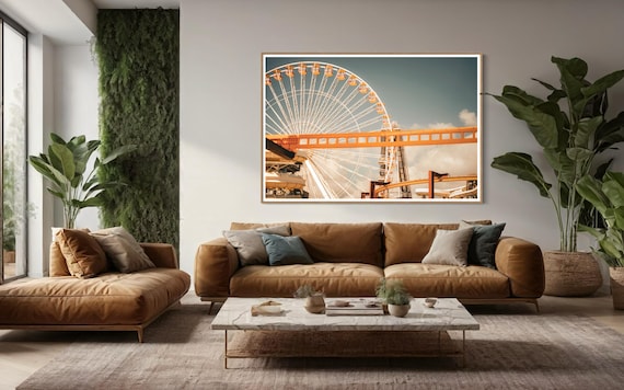 Fine Art Print - Ferris Wheel Wall Art, Amusement Park Photography, Rollercoaster Yellow Decor, art deco and bar room decor ideas