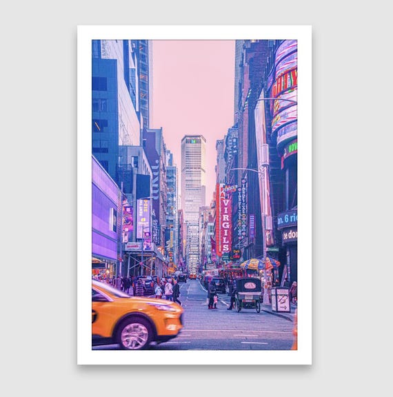 Fine Art Print - Times Square Pink City, NYC Neon Street Photo, Manhattan Wall Art, Vertical New York Poster, Urban Decor for Home or Office