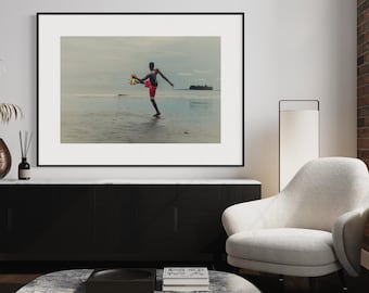 Beach Soccer Wall Art, Sierra Leone Photography, Barefoot Player Decor