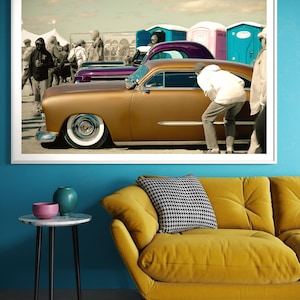 Fine Art 1950 Ford Kustom Coupe Print – Gold Pink Car Photography Print | Hot Rod Wall Art, Classic Car Decor, Beach Auto Show Poster