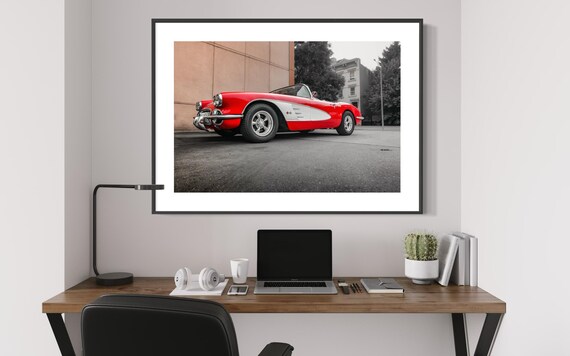 FINE ART PRINT -  Corvette Wall Art - Classic Car Photography Print - Retro Art Deco Red Classic Decor for Garage, Office, gift for him