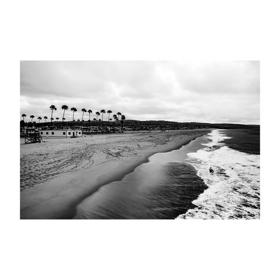 Fine Art Print, Black and white Coastal surf beach Wall Art, palm tree shoreline, Venice Beach, coastal decor, beach house, california, gift